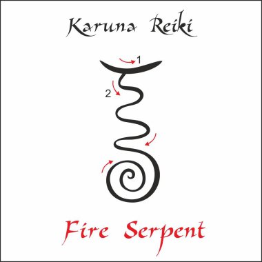 Karuna Reiki. Energy healing. Alternative medicine. Fire Serpent Symbol. Spiritual practice. Esoteric. Vector clipart