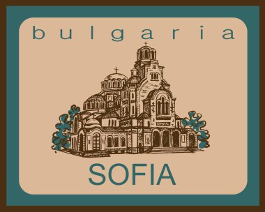 Seyahat. Bulgaristan. Sofia. Kroki. St. Alexander Nevsky Katedrali. Turizm endüstrisi. Tatil. Vektör.