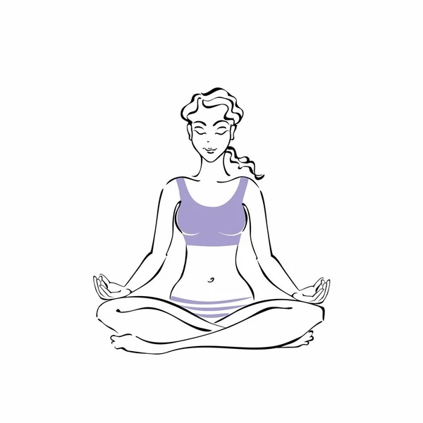 Gadis Yang Duduk Posisi Lotus Yoga Meditasi Ilustrasi Vektor - Stok Vektor