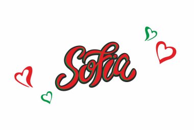 Sofya şehir. Bulgaristan. Yazı. Ülkenin bayrağının renkleri. Seyahat ve Turizm kavramı. Vektör.
