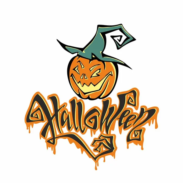 Halloween Magico Lettering Fiabesco Con Gocce Che Scorrono Giù Biglietto — Vettoriale Stock