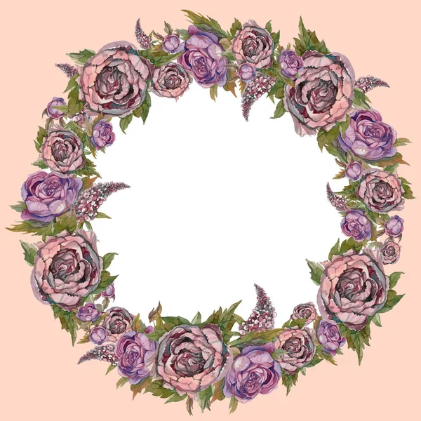 Πρότυπο Κάρτα Διακοπών Ακουαρέλα Λουλούδια Στεφάνι Από Λουλούδια Κάρτα Γάμου — Φωτογραφία Αρχείου