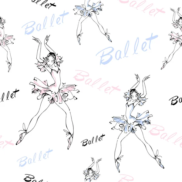 Patrón Sin Costuras Ballet Bailarinas Inscripción Vector Ilustración — Vector de stock