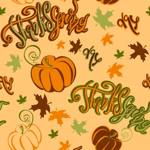 День Благодарения Seamless Pattern Inspiring Cheerful Lettering Pumpkin Autumn Leaves — стоковый вектор