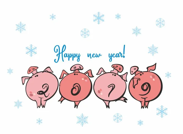 Feliz Ano Novo Leitões Engraçados 2019 Número Ano — Vetor de Stock