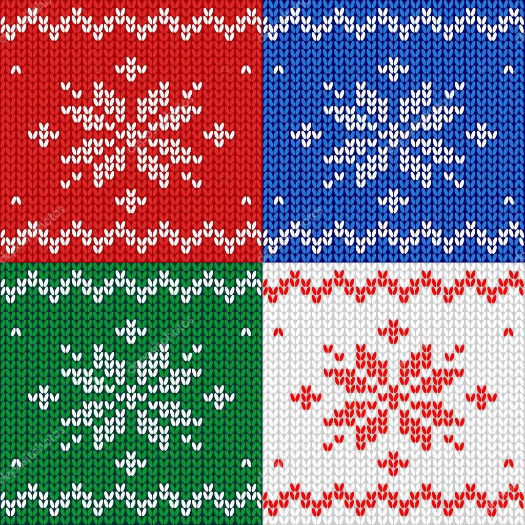 Seamless pattern. Knitted fabric. Ornament snowflake. Wool. Winter decor Red Vector