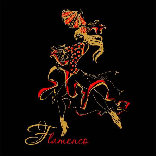 Испанская Танцовщица Фламенко Векторная Иллюстрация Черный Фон — стоковый вектор