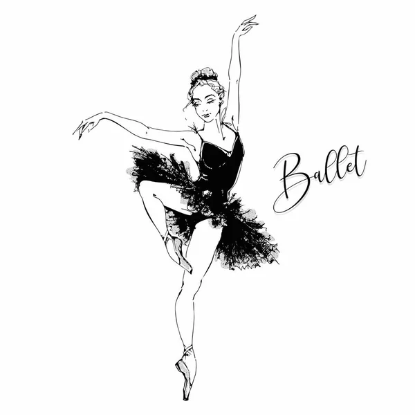 Ballerina Illustrazione Vettoriale Del Balletto Del Cigno Nero — Vettoriale Stock