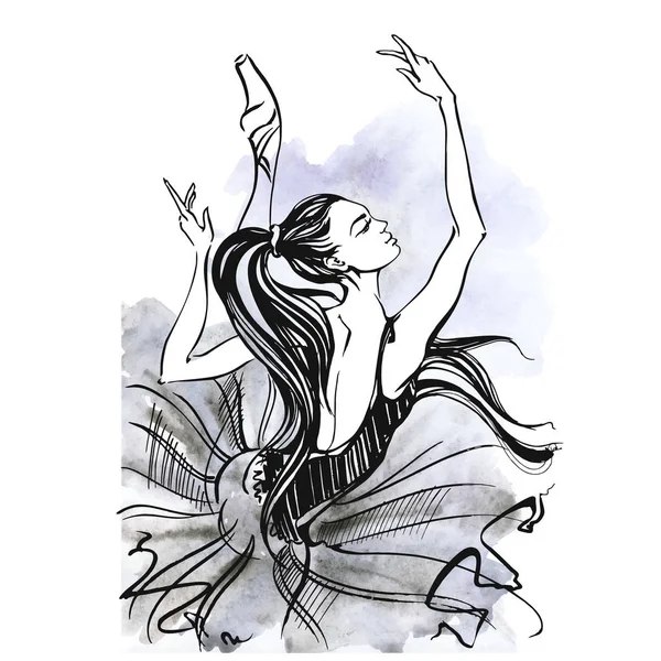 Балерина Балет Танцующая Девушка Туфлях Пуанта Акварельная Векторная Иллюстрация — стоковый вектор