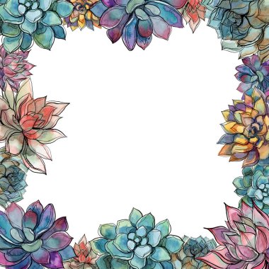 Etli çerçeve. Çiçekler bileşimi. Kartpostal metniniz için. Vektör