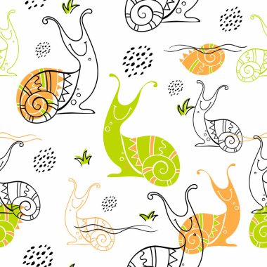 Snails.Seamless desen İskandinav tarzı. Doodles'ın