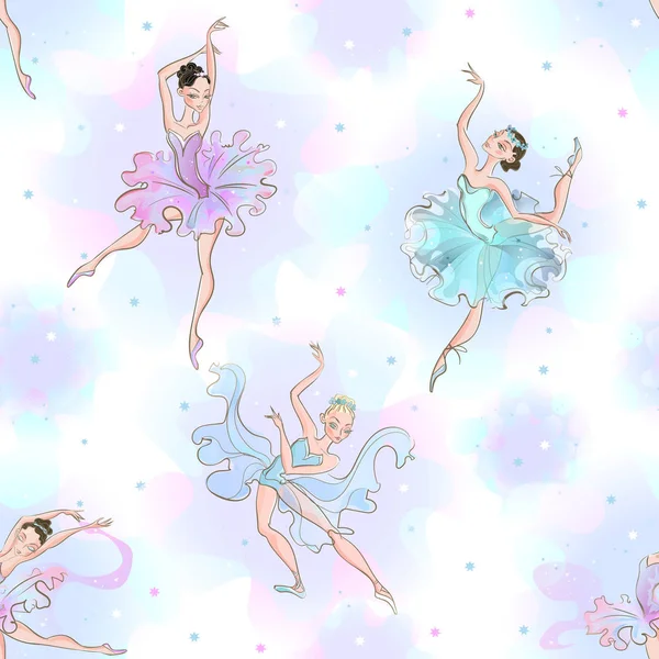 Balerin Seamless Modeli Küçük Prenses Dans Vektör Çizim — Stok Vektör