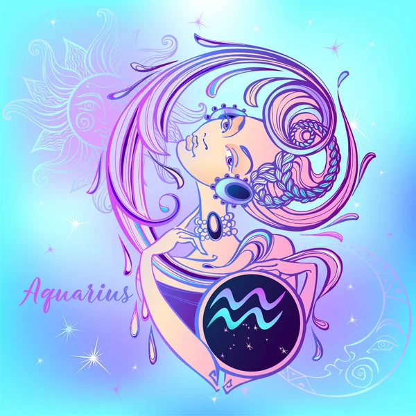 Zodiac Sign Aquarius Beautiful Girl Horoscope Astrology Vector — Stock Vector