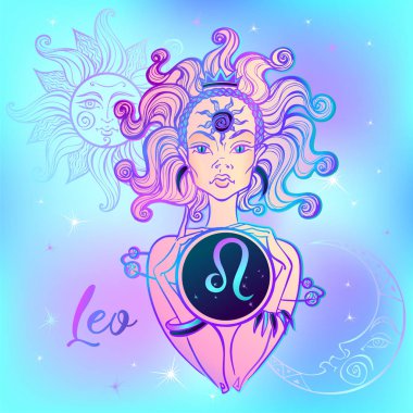 Zodyak Leo güzel bir kız imzala. Burç. Astroloji. Vektör
