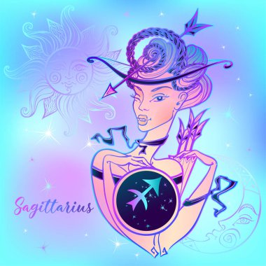 Burç yay güzel bir kız. Burç. Astroloji. Vektör