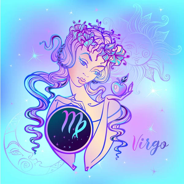 Zodiaque Signe Vierge Une Belle Fille Horoscope Astrologie — Image vectorielle