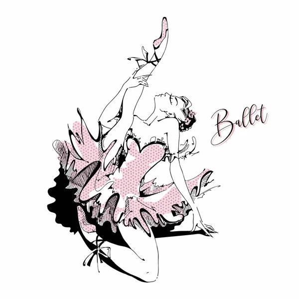 ピンクのチュチュはアート グラフィックスのバレリーナ — ストックベクタ