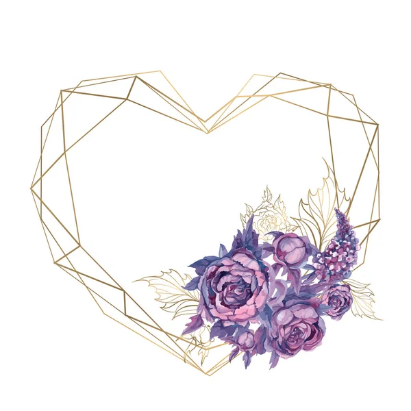 Κάρτα Σκελετός Σχήμα Καρδιάς Ένα Μπουκέτο Λουλούδια — Διανυσματικό Αρχείο