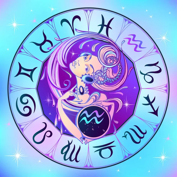 Znamení Zvěrokruhu Vodnář Krásnou Dívku Horoskop Astrologie Vektor — Stockový vektor
