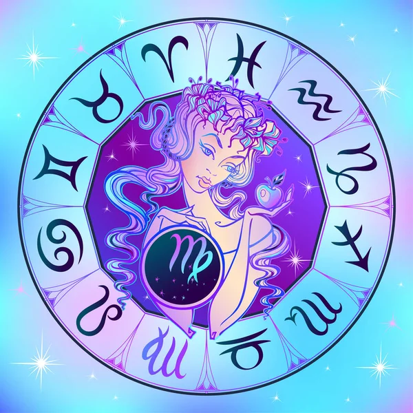Sternzeichen Jungfrau Ein Schönes Mädchen Horoskop Astrologie — Stockvektor