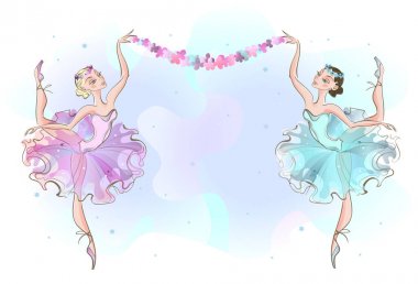 İki balerin dansçıile Çerçeve kartpostal.