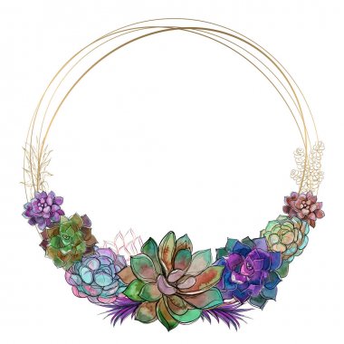 Sulu bir çelenk ile yuvarlak çerçeve.