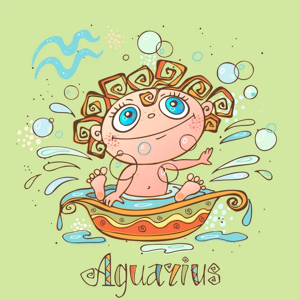 Gyermek Horoszkóp Ikonra Állatöv Gyerekeknek Aquarius Jel Vektor Asztrológiai Szimbóluma — Stock Vector