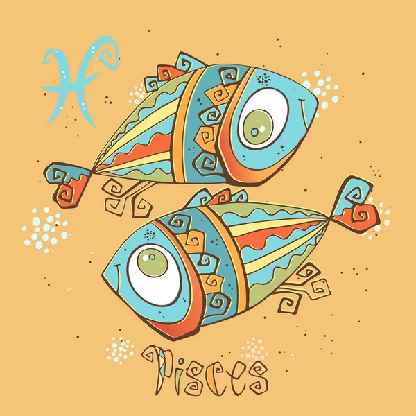 Икона Детского Гороскопа Зодиак Детей Знак Рыб Вектор Астрологический Символ — стоковый вектор