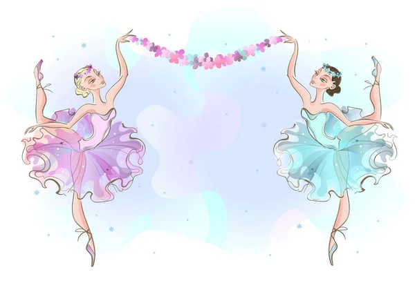 Postal Marco Con Dos Bailarinas Bailarinas — Vector de stock