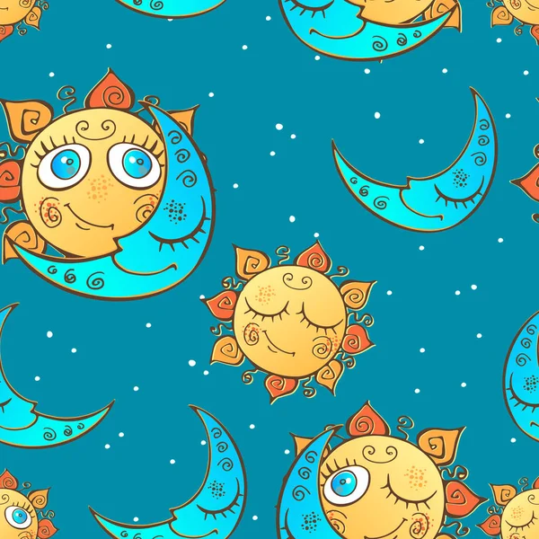 Seamless pattern with sun and moon for children .