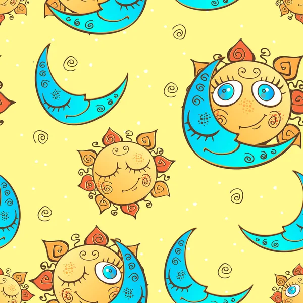 Seamless pattern with sun and moon for children .