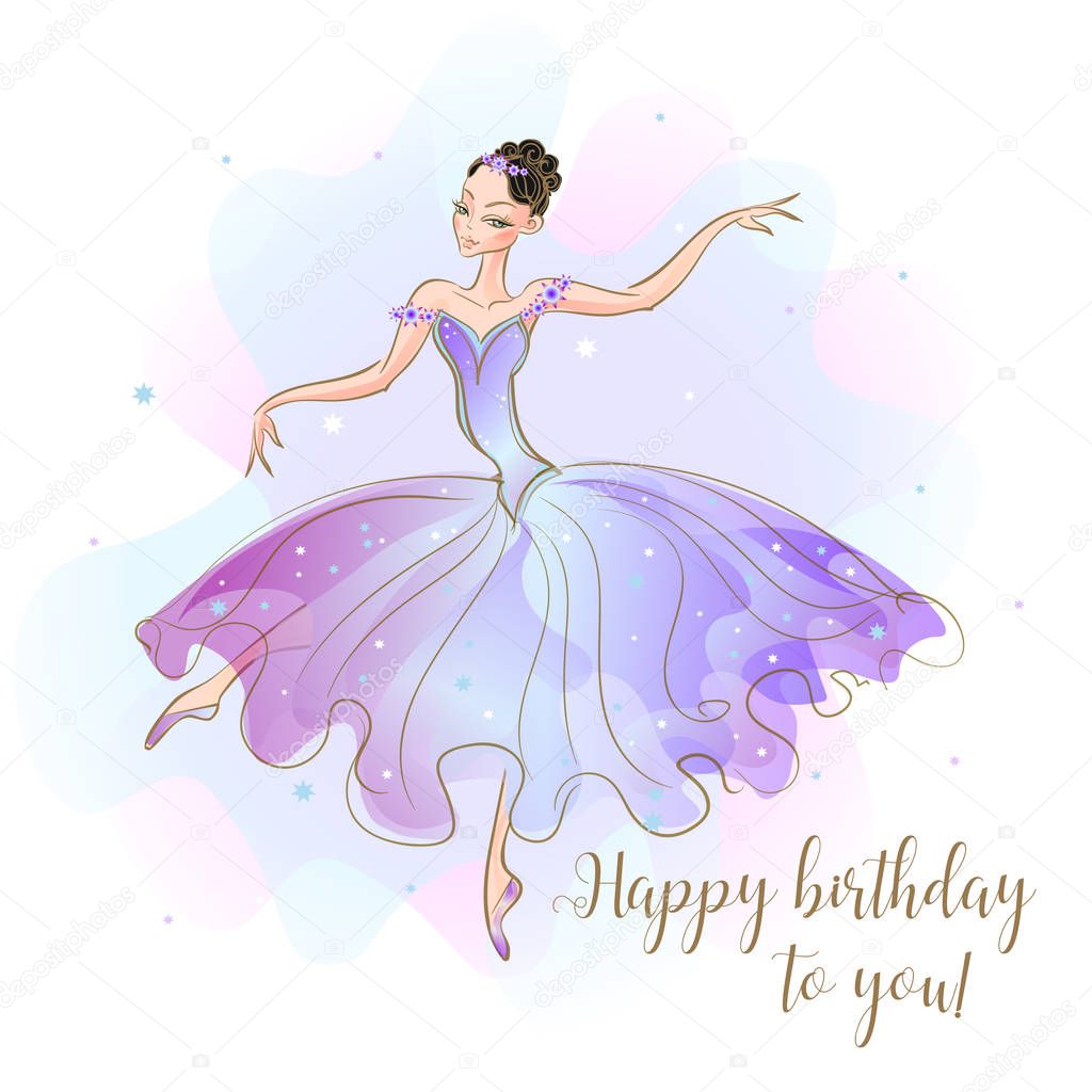 Card with a ballerina Princess. Congratulations on your birthday.