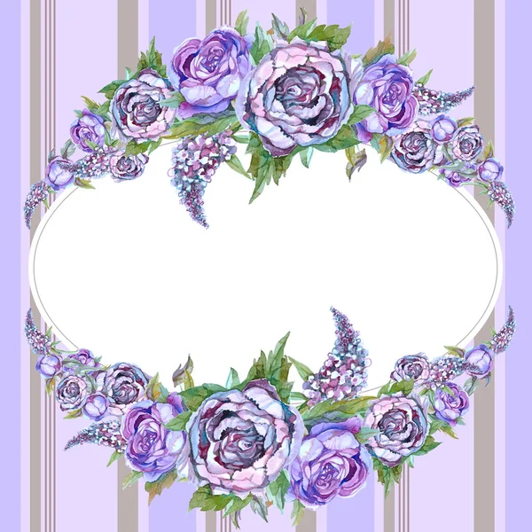 Οβάλ Κορνίζα Ακρυλικά Λουλούδια Παιώνιες Πασχαλιές Γκάρλαντ Των Λουλουδιών Γαμήλια — Φωτογραφία Αρχείου