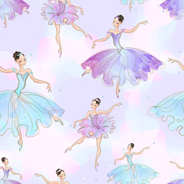 Wonderful Ballerina Girls Seamless Pattern Vector — ストックベクタ