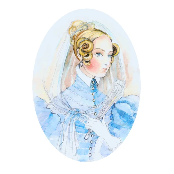 Vintage Lady Aquarell Porträt Vektorillustration Schönes Aquarell Porträt Eines Mädchens — Stockvektor
