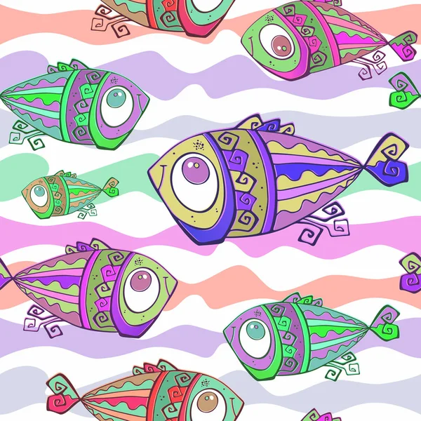 装飾的な熱帯魚 シームレスなパターン 水中世界ベクトルイラスト — ストックベクタ