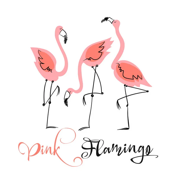 Flamingos Cor Rosa Ilustração Divertida Estilo Bonito Motivos Verão Vetor —  Vetores de Stock