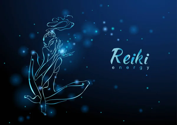 Reiki Energy Rapariga Com Fluxo Energia Meditação Medicina Alternativa Esotérico —  Vetores de Stock