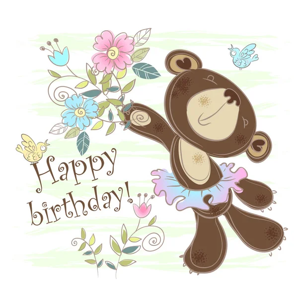 Geburtstagskarte mit einem Bären. Vektorillustration. — Stockvektor