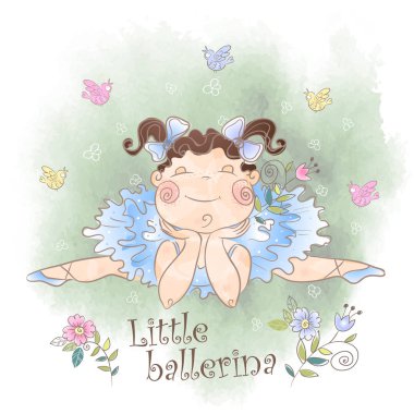 Kuşlarla dolu küçük bir balerin. Güzel bir tarz. Vektör