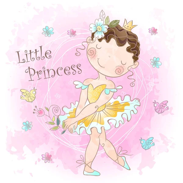 Pequena Princesa Doce Menina Com Pássaros Vetor —  Vetores de Stock
