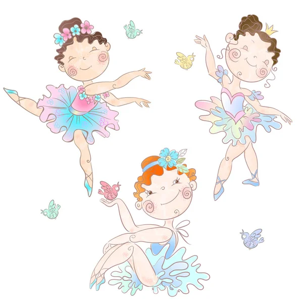 Set Van Leuke Meisjes Ballerina Vector — Stockvector