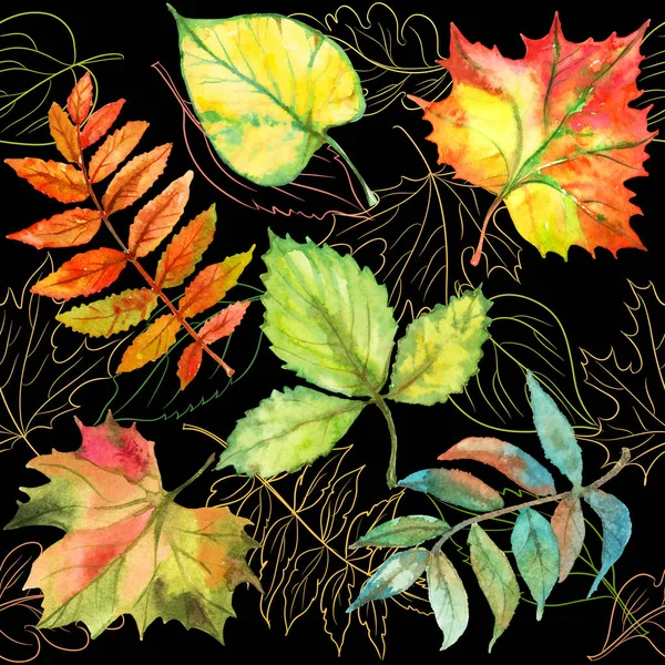 Modèle Sans Couture Avec Des Feuilles Automne Aquarelle Vecteur — Image vectorielle