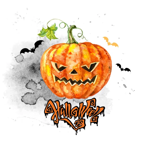 Festliche Aquarellkarte Halloween Mit Einem Kürbis Vektor — Stockvektor