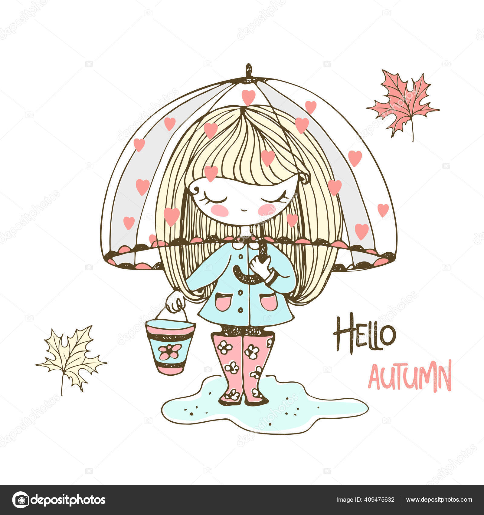 Una Linda Niña Con Botas Goma Camina Través Charcos Bajo Vector de