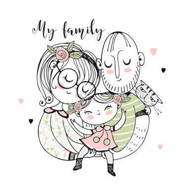 Mutlu bir aile. Anne, baba ve kız. Vektör.