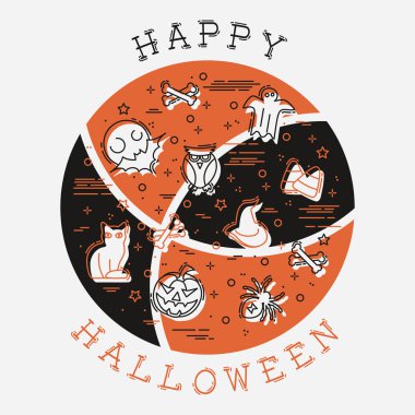 Turuncu ve kahverengi stilize Illustration ince çizgi Cadılar Bayramı öğeleri. Grafik gruplanır ve kolay düzenleme için birkaç kat. Dosyayı her boyuta göre ölçeklenebilir.