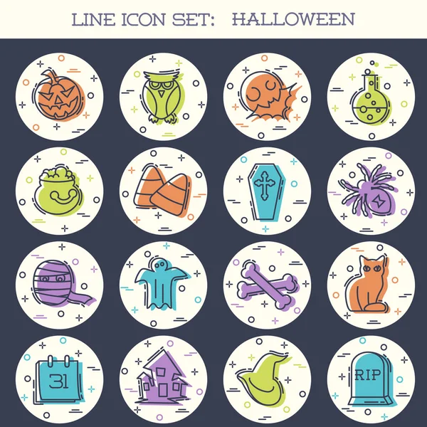 Conjunto Iconos Planos Estilo Línea Delgada Colores Con Tema Halloween — Archivo Imágenes Vectoriales