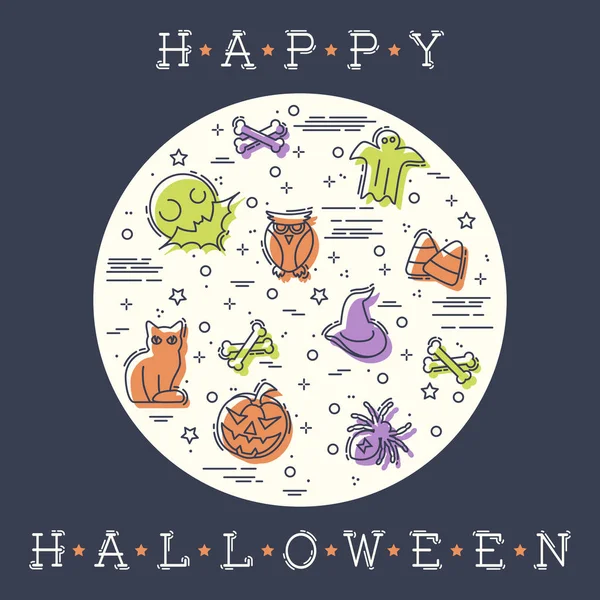 Colorful Stylized Illustration Thin Line Halloween Elements Graphics Grouped Several Stock Vector
