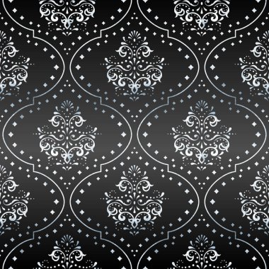 antrasit gradyan arka plan üzerinde ayrıntılı gümüş yapraklı tasarım ile viktorya desen. Grafikler gruplandırılır ve kolay düzenleme için çeşitli katmanlarda. Dosya herhangi bir boyuta ölçeklendirilebilir.